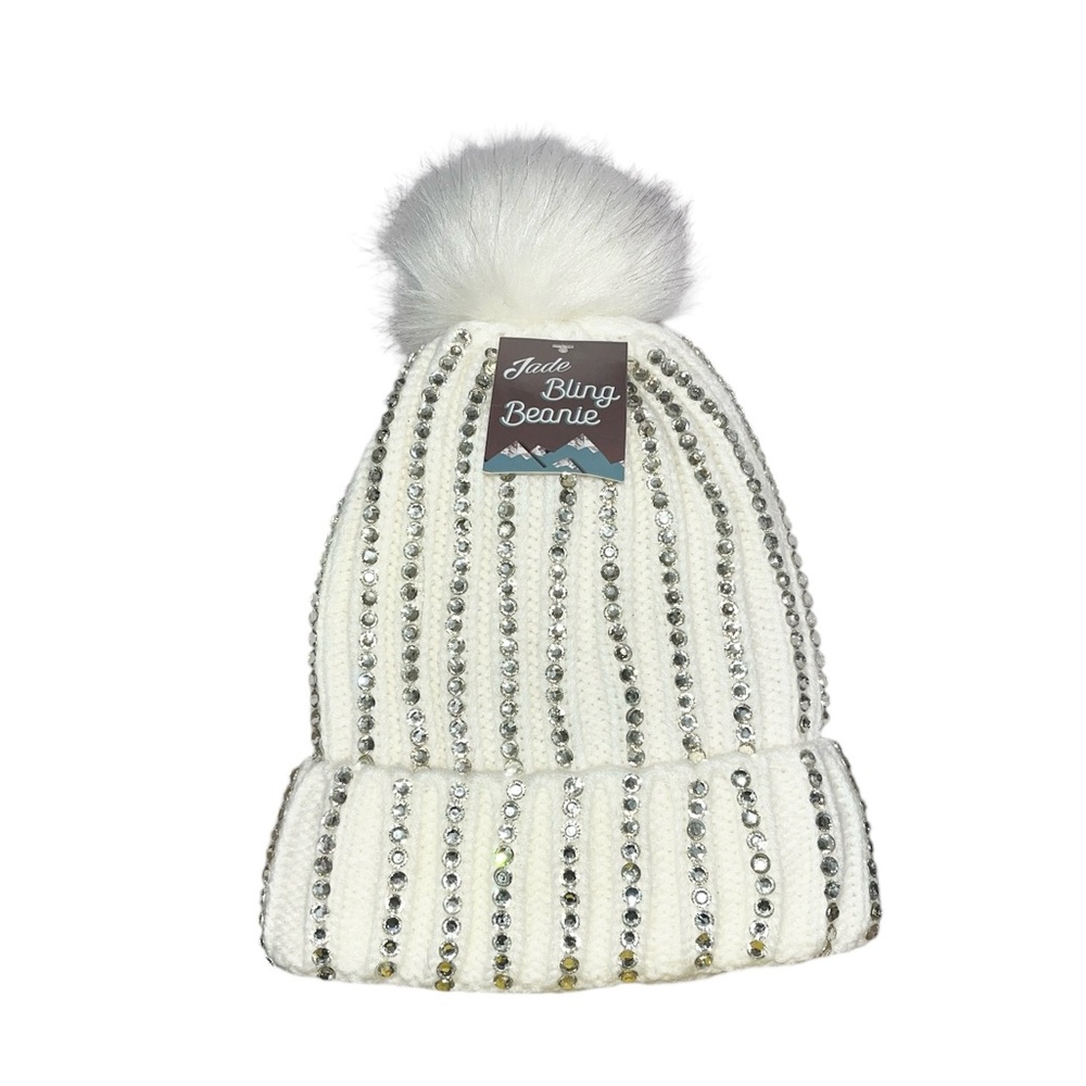 🌟NWT🌟 Jade Bling Beanie - White with Rhinestones